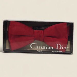 Rare Christian Dior Red Silk Bow Tie Paris Made in USA Adjustable BOXED VTG